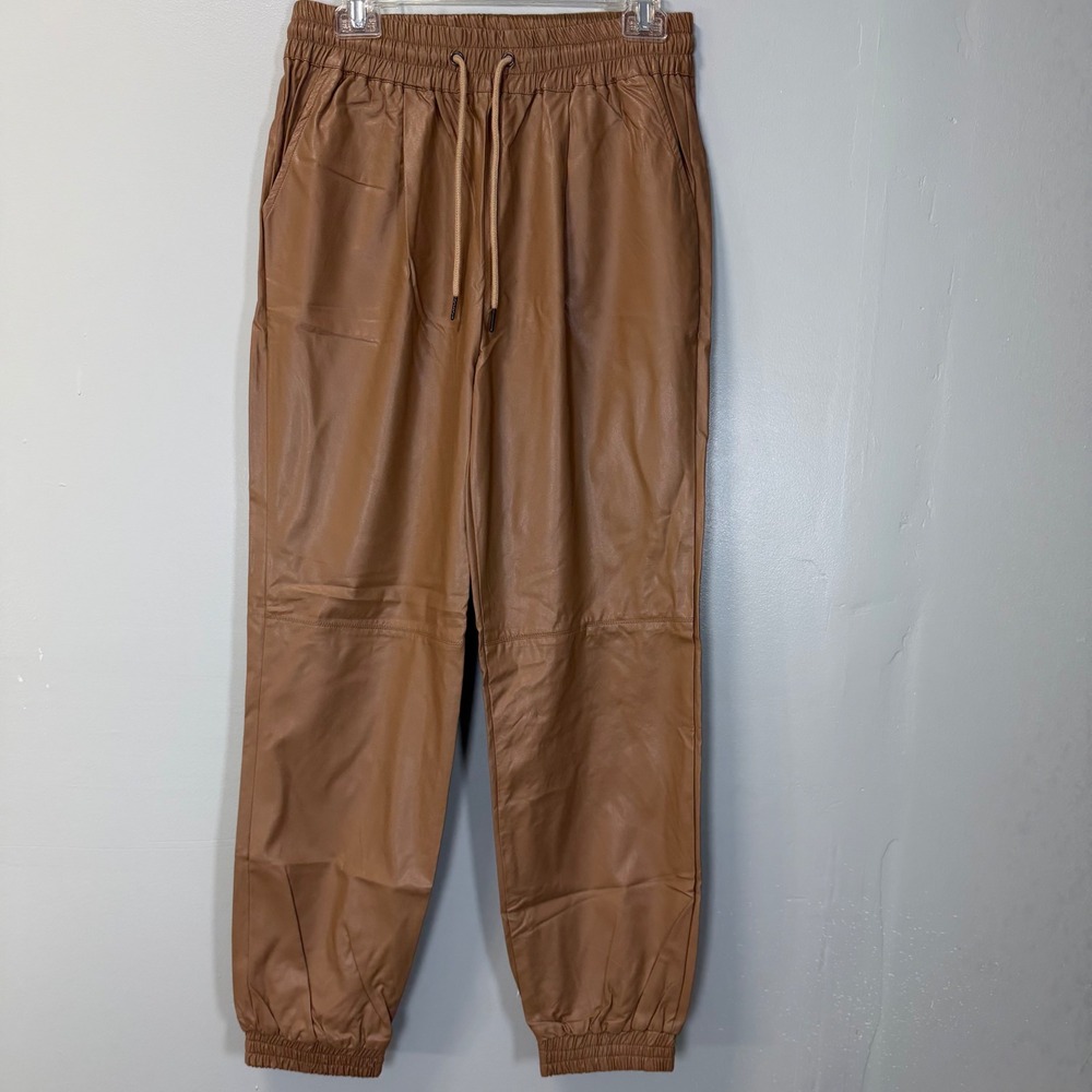 Easel Camel Faux Leather Jogger Pants EB40732 Brown Medium New